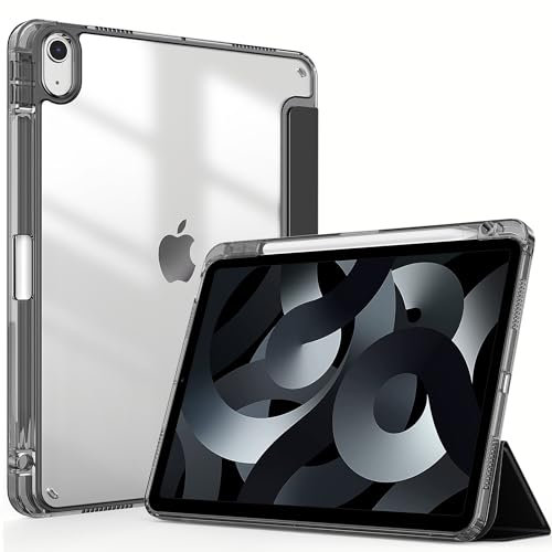 EasyAcc Hülle für iPad Air M2 11 Zoll 2024 / iPad Air 5 2022 / iPad Air 4 2020 10.9 Zoll mit Stifthalter, Transparenter Hartschale auf der Rückseite Dünner Stoßfeste Tablet Schutzhülle - Schwarz