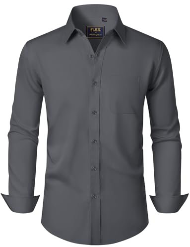 J.VER Hemd Herren Langarm Grau Stretch Freizeithemd Büro Arbeit Businesshemd Unifarben Anzughemd Regular Fit Party Hochzeit Shirt,XL