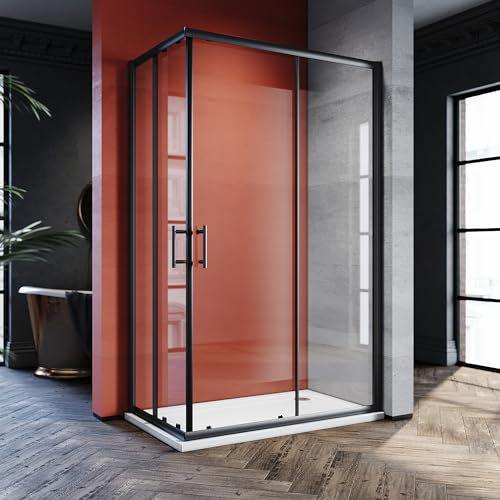 SONNI Duschtür ohne duschtasse, 76x100cm Eckeinstieg Schwarz Duschkabine Sicherheitsglas Schiebetür Eckdusche Duschabtrennung