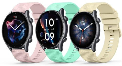 Yisica 3 Piezas Correa para Amazfit GTR/GTR 2/GTR 3/GTR 4/GTR 3 Pro, 22mm Correa de Silicona para Amazfit GTR 2e/GTR 3/GTR 47mm, Rosa/Cian Claro/Amarillo