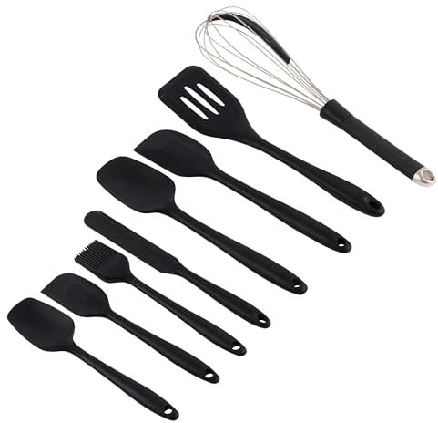 Salter BW12838EU7 Bakes Juego de utensilios de silicona – Kit de herramientas de cocina y horneado, volteador, cucharas, espátulas, raspador, cepillo Pasty, levantaclaras, a prueba de manchas, negro
