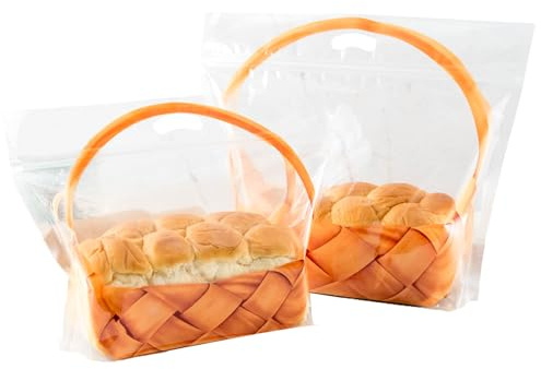 Roppolo 50 Pcs 5.1 Inch Bread Bags with Tin Tie, Small Loaf Bags Made Of White Cotton Paper, Storage Packing Bag with Clear Window for Bakery, Cafe, Homemade Bread