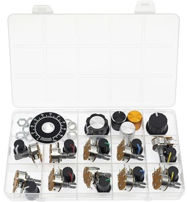 10PCS WH148 Horizontales 5-Pin-Potentiometer 5K Ohm | Eindrehbarer Einstellwiderstand mit Schalter und 15mm Rändelwelle und Aluminium-Knopfkappe
