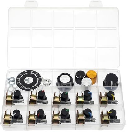 (Paquet de 10) WH148 Horizontales Zweifach-Gang-Potentiometer mit 6 Pins B500K 500K Ohm Variable Widerstände 15mm gerändelte Welle Aluminiumlegierung Knopfkappen