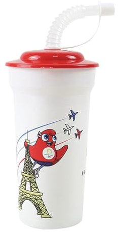 FUN HOUSE JEUX OLYMPIQUES PARIS 2024 GOBELET/VERRE JO AVEC PAILLE 400 ML POUR ENFANT - VAISSELLE REUTILISABLE