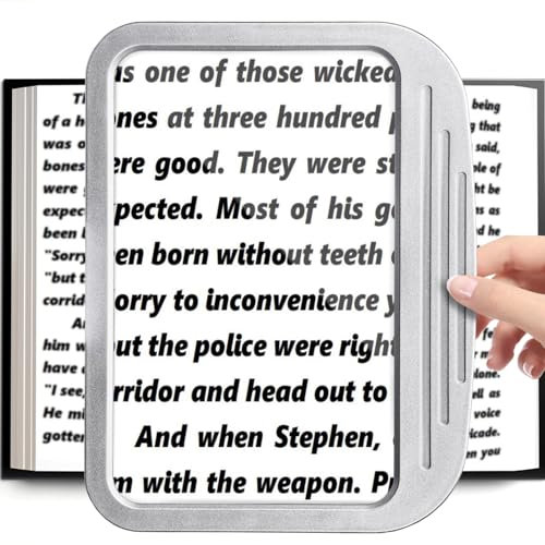 ENYSAON 5-fache Seitenlupe zum Lesen, leichte Handlupe, Vollbuch-Seitenlupe, großer Sichtbereich, Lupe zum Lesen, Senioren, Personen mit geringer Sehkraft (1, Silber), 5X Page Magnifying Glass