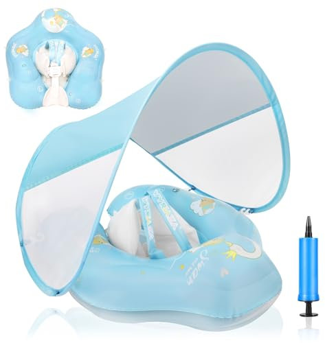 LOOWARTS Aufblasbarer Baby Schwimmring,Swimming Float mit Baldachin und Sicherheitssitz, Baby-Schwimmtrainer|Schwimmhilfe|Floating Ring, mit UPF50+ UV-Schutz, geeignet für Babys 12-36 Monate.