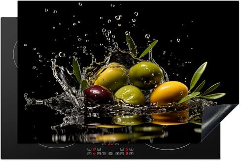 KitchenYeah© Herdabdeckplatte Induktion Schutzmatte Küche Herdabdeckung Ceranfeld Induktionsmatte Cerankochfeld Abdeckung Olive - Grün - Wasser - Schwarz - 81.6x52.7 cm