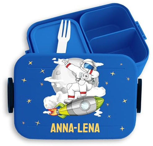 Kinder Bento Box Midi Lunchbox für Mepal Bentobox - Weltall - Brotbox Astronaut Dabbing Jausenbox Rakete Vesperdose Weltraum Geschenk Raumfahrer Geschenke Einschulung I - 900 ml - Blau - brotdose