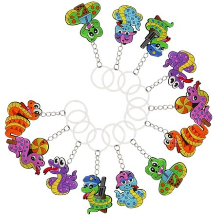 VILLFUL 12Stücke Bunte Cartoon Schlange Schlüsselanhänger Lustige Schlüsselanhänger für Kinder Deko für Rucksäcke und Schlüsselbund Ideales und Belohnungsspielzeug