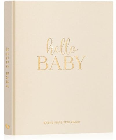Lanpn Hello Baby Erstes 5 Jahr Babytagebuch für Mädchen Junge, Leinen Hardcover Baby Tagebuch zum Eintragen Babybuch 154 Seiten für neue Eltern, Baby Erinnerungsbuch Album Geschenk, Beige, Englisch