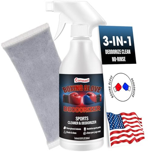 Boxing Glove Deodorizer Cleaner Spray（with Activated Charcoal Odor Absorber), Gym Equipment & Shoe Odor Eliminating Spray, Yoga Mat Cleaner, Natural Plant Based Sports Deodorizer, 16.91Fl Oz