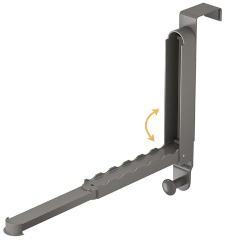 ROLIZOE 33,5cm Ausziehbarer Türhaken Faltbar Türgarderobe für 4,6cm dicke Türen Metall Türhaken zum Einhängen mit 6 Rillen Rutschfeste Garderobenhaken Tür für Kleidung Handtücher Mäntel Taschen, Grau