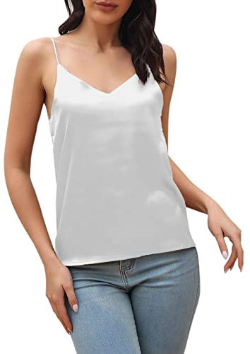 Women Sleeveless Camisole V Neck Solid Color Shirts Summer Loose Fit Vest Tops Casual Blouse Basic Undershirt for Holiday Party A-69