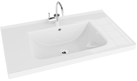 LAVITA Möbelwaschtisch Kansas 800 Möbelwaschbecken Waschbecken mit Überlauf und Hahnloch Aus hochwertigem Porzellan Waschtisch 81x49x21 cm Weiß Glanz