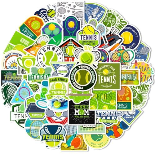 Muteitt Tennis-Aufkleber, 50 Stück, Wasserfeste Tennis-Aufkleber Für Wasserflaschen, Laptop, Gepäck, Tasse, Computer, Handy, Skateboard, Gitarre, Sportfans