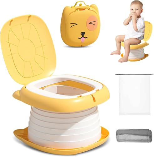 Pot Bebe, Pot de Voyage Pliable pour les Déplacements, Toilette Enfant, Toilettes Pliantes pour Enfants, Pot d'entraînement pour garçons et filles, avec 15 Sacs Poubelles (orange)