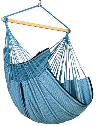 LA SIESTA® Habana Baumwoll Hängesessel & Multizweck-Befestigung - Hängesessel für Indoor Outdoor Schlafzimmer, Sitz Hängeschaukel für Garten - Groß Hängesessel - 2 Personen Comfort Size, Blue Zebra