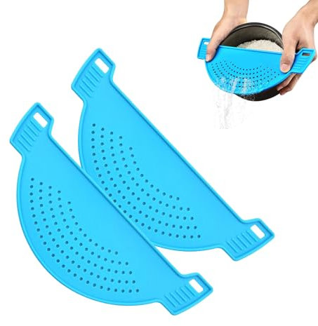 2 Pezzi Colapasta da Pentola, Scolapasta Ausiliario, Colino Piatto, Colino a Pulsante, Colino con Manici, Plastica Riutilizzabile, per Pasta, Verdura e Frutta, Blu