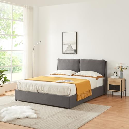 [en.casa] Struttura Letto Matrimoniale 160 x 200 cm con Zona di Riposo Ribaltabile e Contenitore Letto a 2 Piazze con Testiera Imbottita - Grigio Scuro