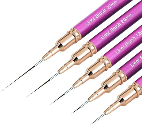 ZEOHBETY Lot de 5 pinceaux métalliques pour nail art - Outils de pointillage pour les lignes longues, détails fins, tailles de dessin 4/8/12/20/25