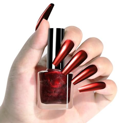 3D Chrome Metallic Nail Polish - Mirror Wine Red - Quick Dry, No UV Needed - Bright and Shiny Nail Varnish