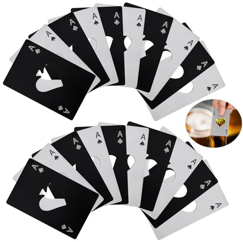 Bssmmai set di 20 apribottiglie, divertente apribottiglie da poker, apribottiglie in acciaio inox personalizzato per birra, soda, 10 argento e 10 nero