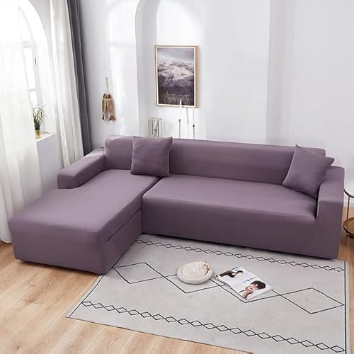 Copridivano elastico viola chiaro per soggiorno divano angolare sedia chaise longue a forma di L 3 posti e 4 posti