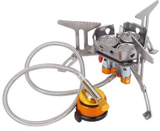 WODHMIEY Réchaud à gaz portable 5800 W 3 flammes avec tuyau d'extension de 60 cm et adaptateur, léger et pliable, coupe-vent, idéal pour les pique-niques, la pêche, le barbecue, la cuisine d'urgence