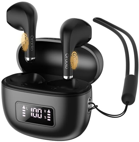 oraolo Cuffie Bluetooth, Auricolari Bluetooth 5.4 con 4 Microfoni ENC con Display LED, Cancellazione del Rumore, Mini Auricolari Stereo HiFi con Riproduzione 30H, Ricarica Rapida USB-C