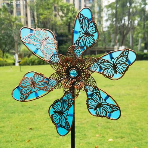HpLive 90cm Fluoreszierendes Schmetterlings Windrad, Gartendekoration Metall Windspiel, Leuchtendes Outdoor-Deko für Rasen und Hof