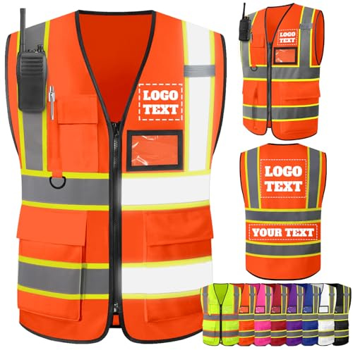 Gilet de sécurité avec logo personnalisé – Gilet de travail réfléchissant haute visibilité bicolore pour hommes, veste de chantier avec poches zippées