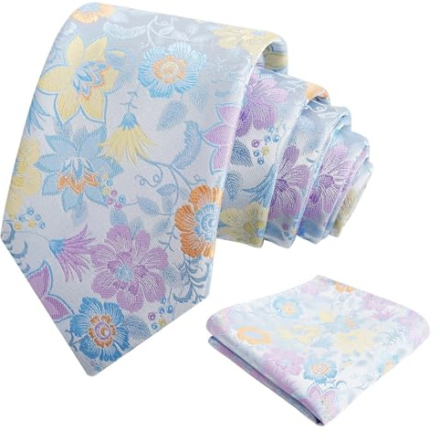 Alizeal Cravate et mouchoir de poche pour homme Motif floral Classique Décontracté pour fête mariage Cravate et mouchoir