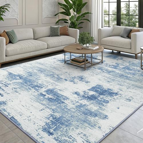 smiry Moderner Abstrakter Teppich Wohnzimmer, 140x200cm, Elfenbeinblau | Waschbar Anti-Rutsch Kunstwolle Kurzflor Teppich für Wohnzimmer, Schlafzimmer, Esszimmer