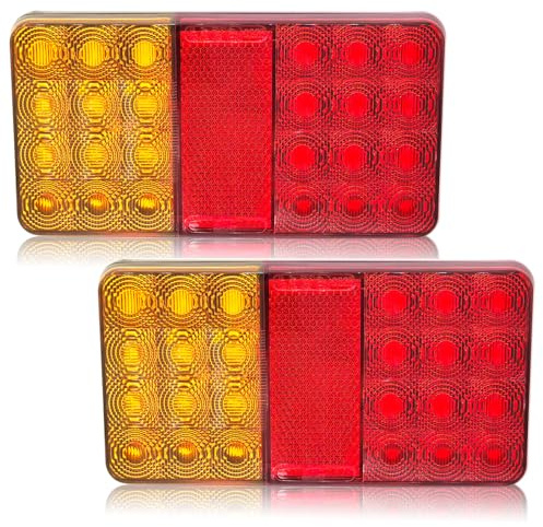 AOJO 2-Pack LED-Rückleuchten für Anhänger, 12 V 24 V Wasserdicht LKW-Rücklicht-Set mit Blinker, Bremslicht, Positionsleuchten, Reflektoren