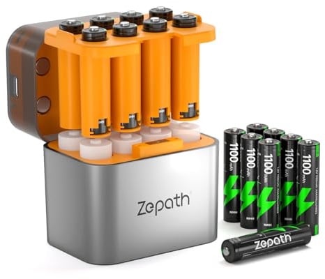 Chargeur hybride Li-ion/NI-MH avec 16 piles AAA rechargeables Ni-MH, 1100 mAh, piles AAA 1,2 V, 8 chargeurs pour piles AA/AAA, boîte de rangement intégrée à LED