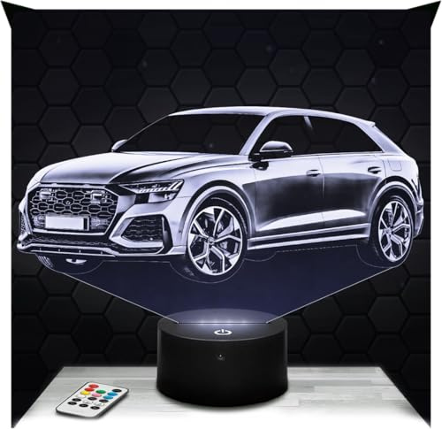 Lampephoto.fr - Lampe RS Q8 3D Touch Nachtlicht Deutscher Sportwagen | Made in France, Sockel wählbar, dimmbar, Batterie-/USB-Betrieb, HD-Lasergravur, Geschenk für Auto- und Automobilfans