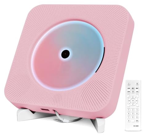 Adirigo Lettore CD Portatile Bluetooth Lettore CD a Parete e da Tavoloe | Altoparlanti Hifi Incorporati, Boombox Audio Domestico con Telecomando, Lettore CD Supportato AUX/USB, per Regali (Rosa)