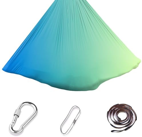 Aerial Yoga Hängematte Set, 200 Kg Max. Tragfähigkeit Mit Beschläge,Klein,150x280CM (Blau Grün)