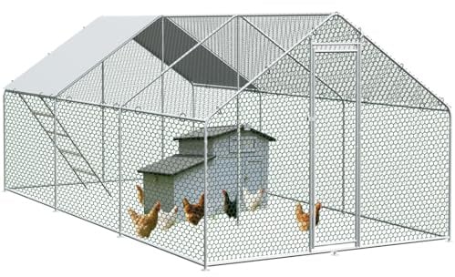 Hühnerstall Freilaufgehege 3x6x2M, Freilaufgehege Hühner mit 18 m² Lauffläche, Hühnerstall mit Obere Stützstange & Sicherheitsschloss - Freigehege für Hühner, Kleintiere & Pflanzen (3x6x2M)