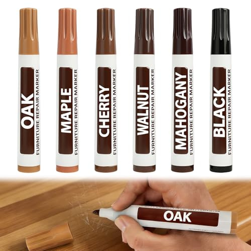 6 lápices reparadores de muebles, pintura de reparación de madera, marcadores de madera para arañazos y manchas, adecuado para suelos de madera, mesas, escritorios, carpintería y postes de cama