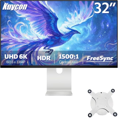 Kuycon Monitor G32X da 32 pollici FHD (6016 x 3384) 6K, pannello IPS nero, 1,07 miliardi di colori, 99% sRGB, 5 ms, HDR10, G-Sync FreeSync,angolo di visione 178° (Minimalista - con supporto)