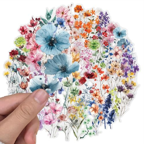 50 Stück Transparente Blumen Aufkleber,Selbstklebend Fotoalbum Flower Stickers,Natur Blume Aesthetic Sticker,Dekorative Scrapbook,für Reisekoffer,Kalender,Laptop,Handwerk,Tagebücher,Planer,Notizbücher