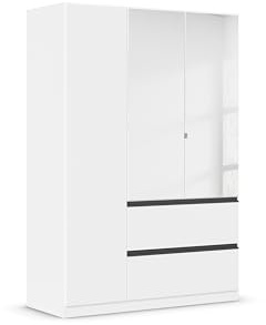 Rauch Möbel Costa, Kleiderschrank, Farbe Weiß, Breite 136 cm | Schrank, 3-türig, Spiegel, 2 Schubladen, Push-to-open, Zubehör Premium, für Schlafzimmer, Kinderzimmer, Babyzimmer, Garderobe