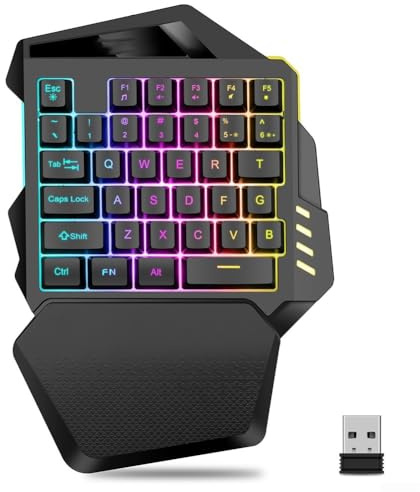 Tastiera da gioco wireless con una sola mano, tastiera ergonomica a 35 tasti con retroilluminazione RGB, ricaricabile da 2,4 GHz per PC Gamer, batteria 2000 mAh, nera