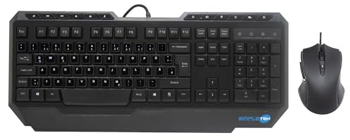 SIMPLETEK - Kit Combo Gaming - Tastiera Retroilluminata e Mouse Ottico ad Alta Precisione - Adesivi Layout QWERTZ Tedesco - USB Cablata