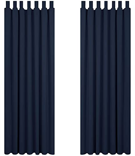 Deconovo Verdunkelungsvorhang Schlaufen Thermogardine Kälteschutz Gardinen Schlafzimmer, 175x140 cm(HöhexBreite), Dunkelblau, 2er Set