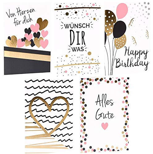 Cupcakes & Kisses® Grußkarten 5er Sparset I Glückwunschkarte mit Briefumschlag I DIN A6 I für Geburtstag, Hochzeit, Baby, Konfirmation, Geburt, Feier