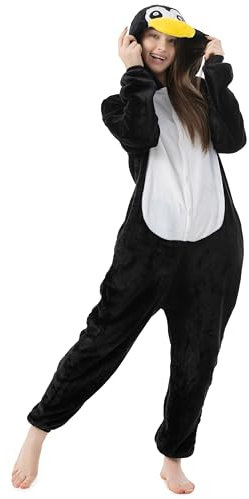 Katara 1744 - Pinguin Kostüm-Anzug Onesie/Jumpsuit Einteiler Body für Erwachsene Damen Herren als Pyjama oder Schlafanzug Unisex - viele Verschiedene Tiere