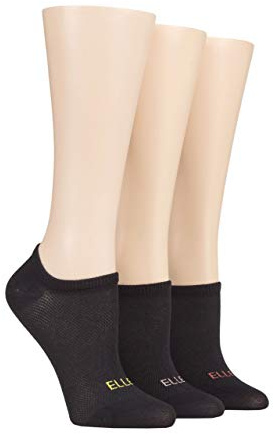 ELLE Ladies 3 Pair Sport Mesh Bamboo No Show Socks - White 4-8